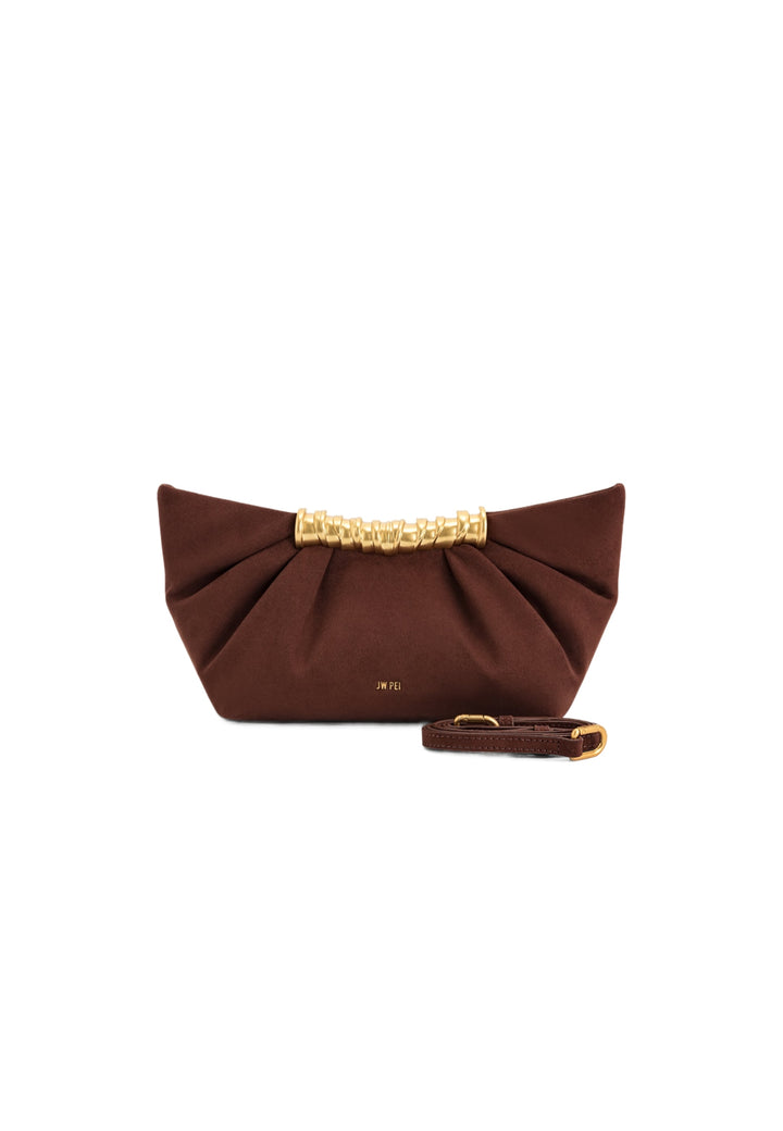Pochette JW PEI Leia marron foncé avec anse dorée et bandoulière amovible