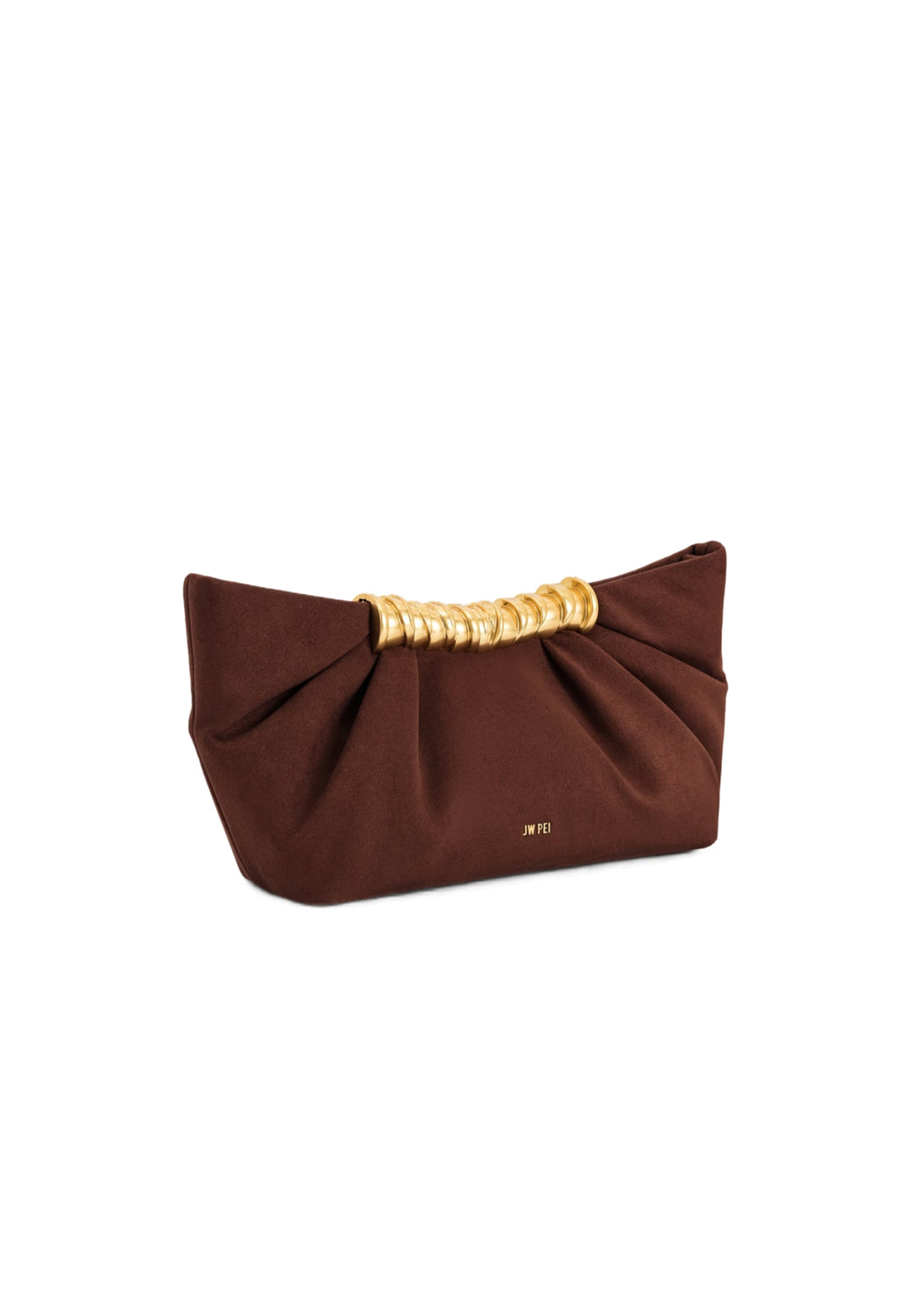 Pochette JW PEI Leia marron foncé avec anse dorée torsadée, vue de côté