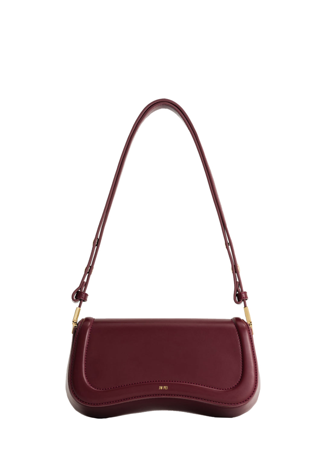 Sac bandoulière JW PEI Joy Deep Claret, vue de face, en simili cuir lisse avec logo doré discret