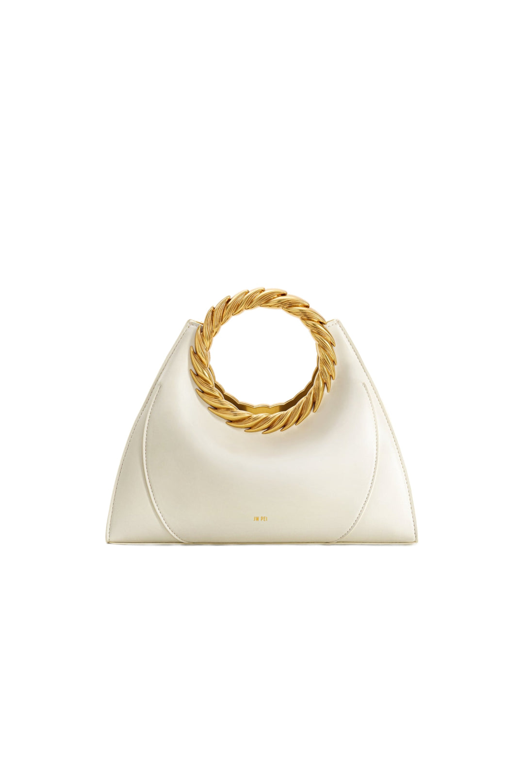 Sac à main JW PEI Amiya blanc — vue de face, simili cuir avec anse torsadée dorée
