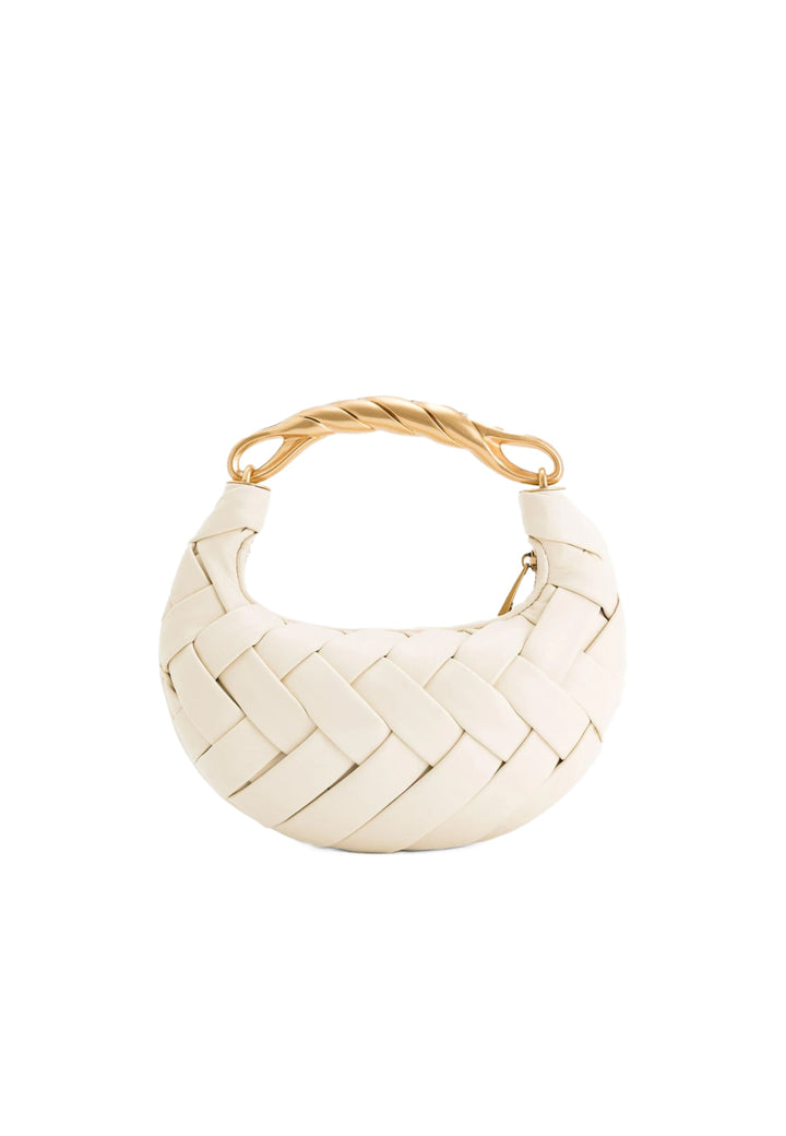 Sac à main JW PEI Orla blanc — vue de face, cuir tressé, anse torsadée dorée