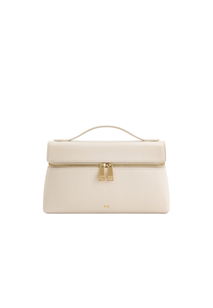 Sac à main JW PEI Thea blanc — vue de face, simili cuir avec fermeture zippée dorée