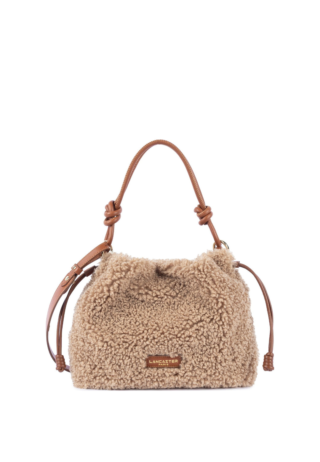 Lancaster Sac besace A lacets coulissants M Moumoute Cognac, vue de face