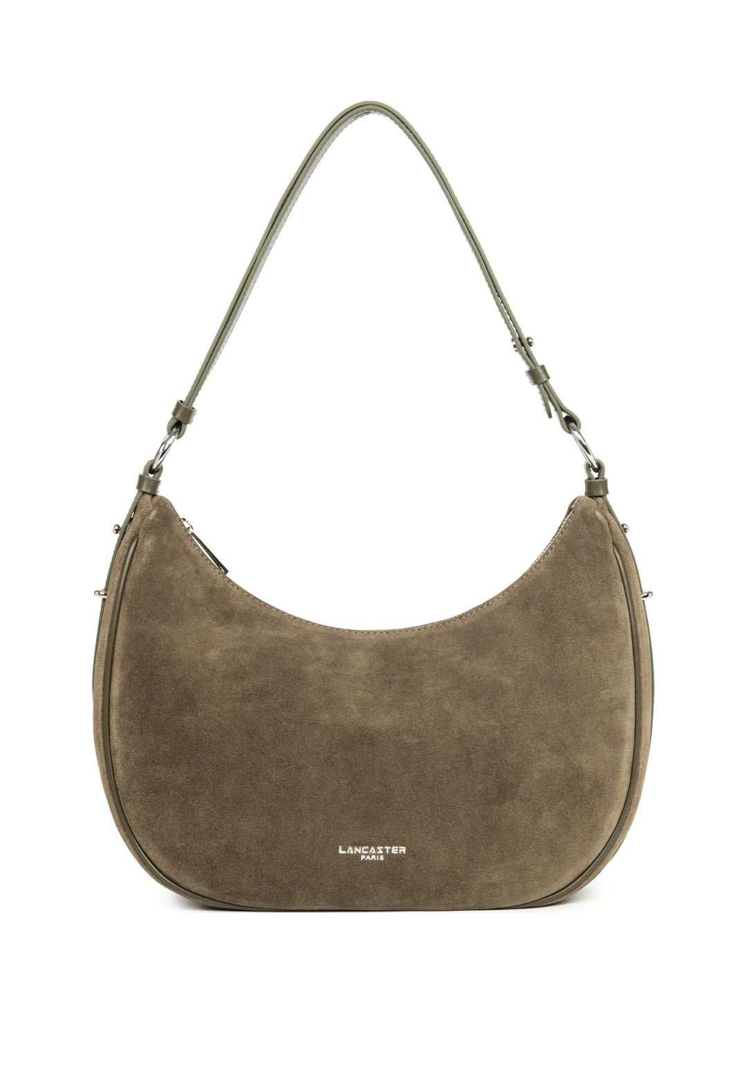 Lancaster Sac besace Zippé L Suède IT Kaki foncé, vue de face