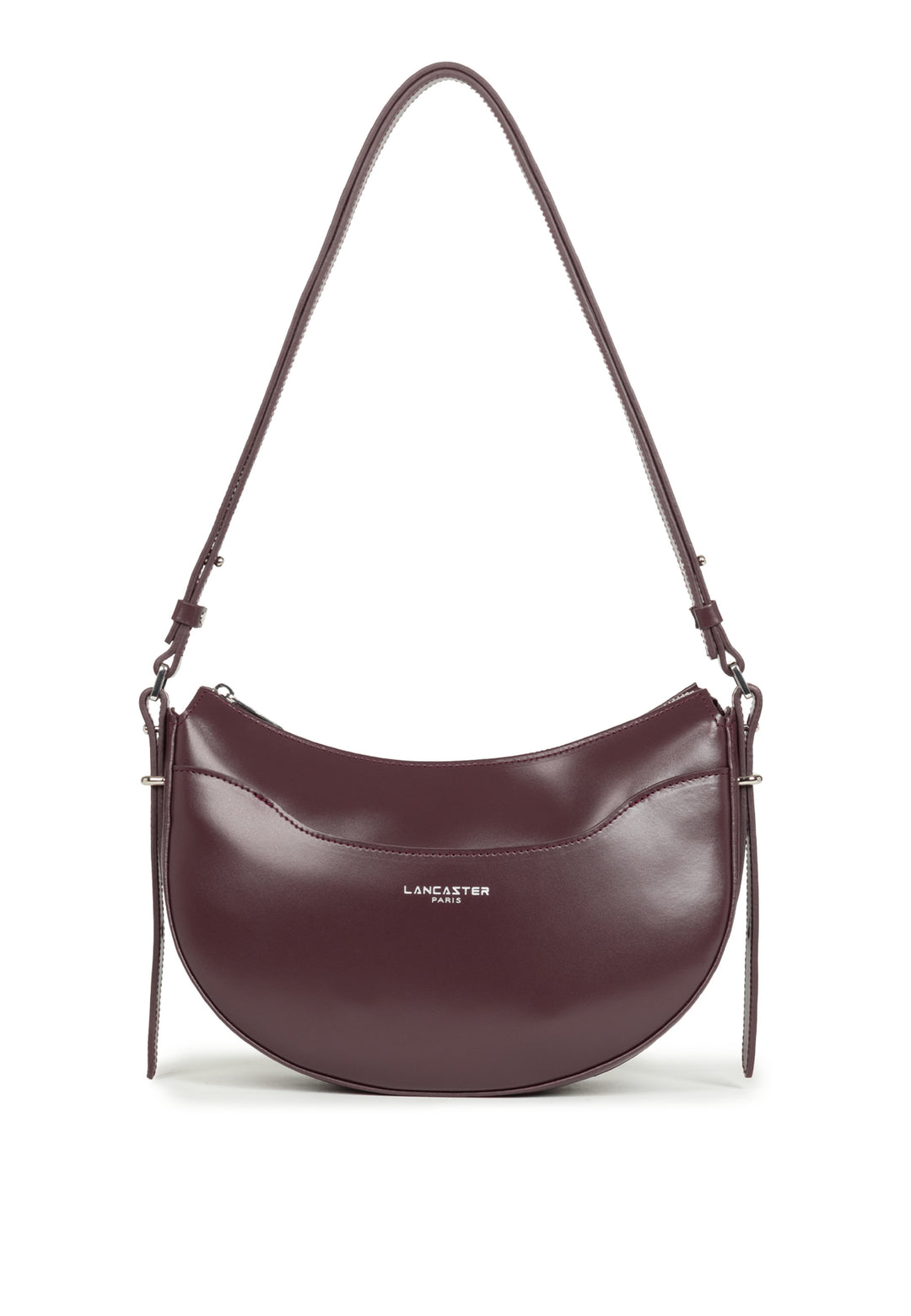 Lancaster Sac Demi-lune Zippé Suave Ace Cuir Bordeaux foncé, vue de face