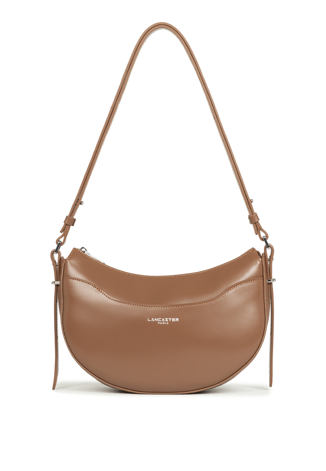 Lancaster Sac Demi-lune Zippé Suave Ace Cuir Noisette, vue de face