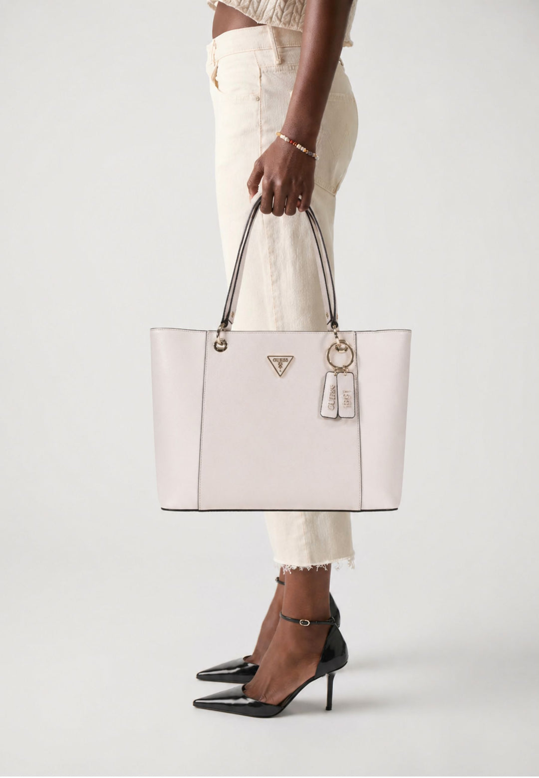 Guess Borsa a tracolla Bramina Small Satche Off White/Taupe